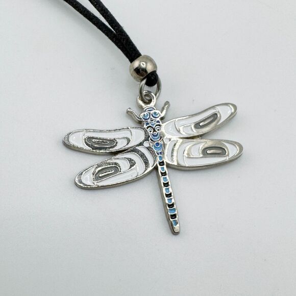 Signed A. Everson Dragonfly Pendant Canada Enamel Vintage Silver Tone Adjustable - Picture 5 of 11